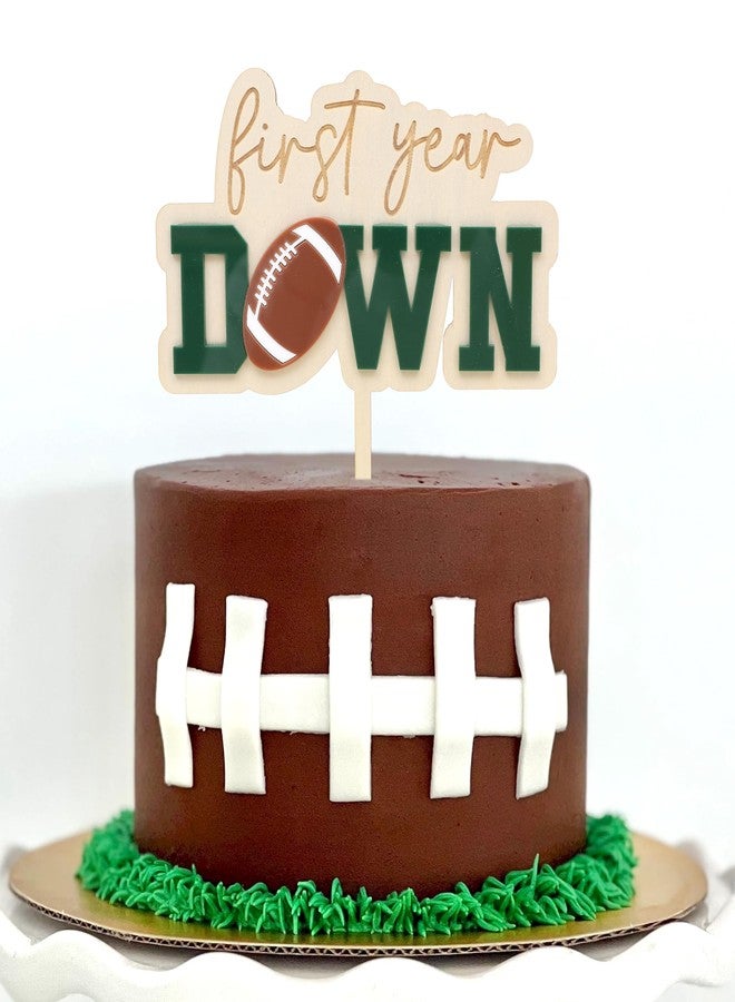 Jissoo First Year Down Wooden Cake Topper,Football 1st Birthday Party Decorations,Sports One Birthday Wood Cake Topper,Little Footballer Smash Cake Photo Props (First Year Down Wooden) - Image 5